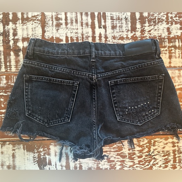 The Kooples Black Studded Frayed Denim Shorts Size 2 NWOT - Picture 3 of 4
